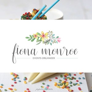 Watercolor floral logo design, feminine premade logo, elegant events logo, boutique logo - WF12