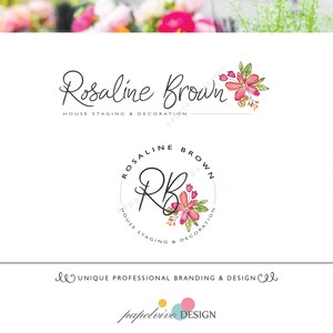 Diseño de logo floral, logo decoradora, logo flores acuarela, logo boutique, logo negocio femenino- ST12