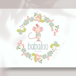 Mouse logo for kids shop, baby logo design, children boutique branding, baby business branding, newborn, premade logo design