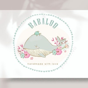 Whale logo for kids shop, baby logo design, children boutique branding, baby business branding, newborn, premade logo B49