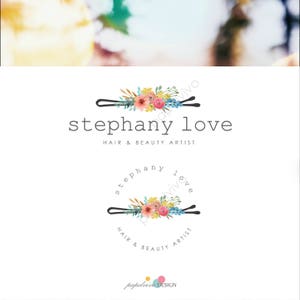 Hair stylist logo design-Makeup artist logo-Beauty logo-Floral logo design-Hair pin logo-Premade Etsy logo design - B25