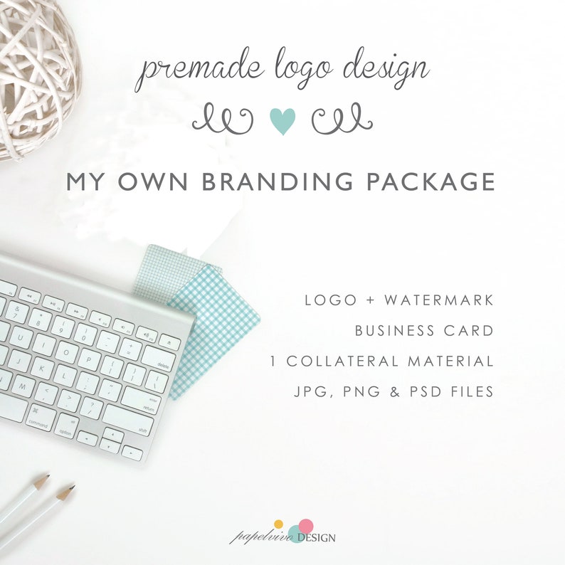 May include: A branding package for a business with a logo featuring a heart and the text "cel". The package includes a logo, watermark, business card, and one collateral material. The files are available in JPG, PNG, and PSD formats.