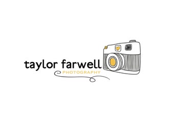 May include: A black and white illustration of a vintage camera with a yellow heart and lens. The text "taylor farwell PHOTOGRAPHY" is below the camera.