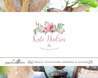 Watercolor floral logo design / Branding package/ Photography logo / Watercolor flower logo / Elegant logo / Delicate logo design - WF13