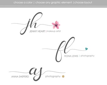 Premade signature logo, initials logo design, calligraphy logo, flower logo, customizable business branding, branding package