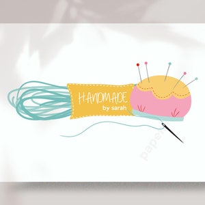 Handmade blog premade logo design, sewing logo, DIY logo, modern logo design. Fun colorful logo.