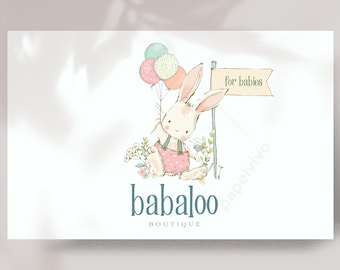 Whisical baby logo design, children boutique branding, logo for kids shop, baby business branding, rabbit premade logo