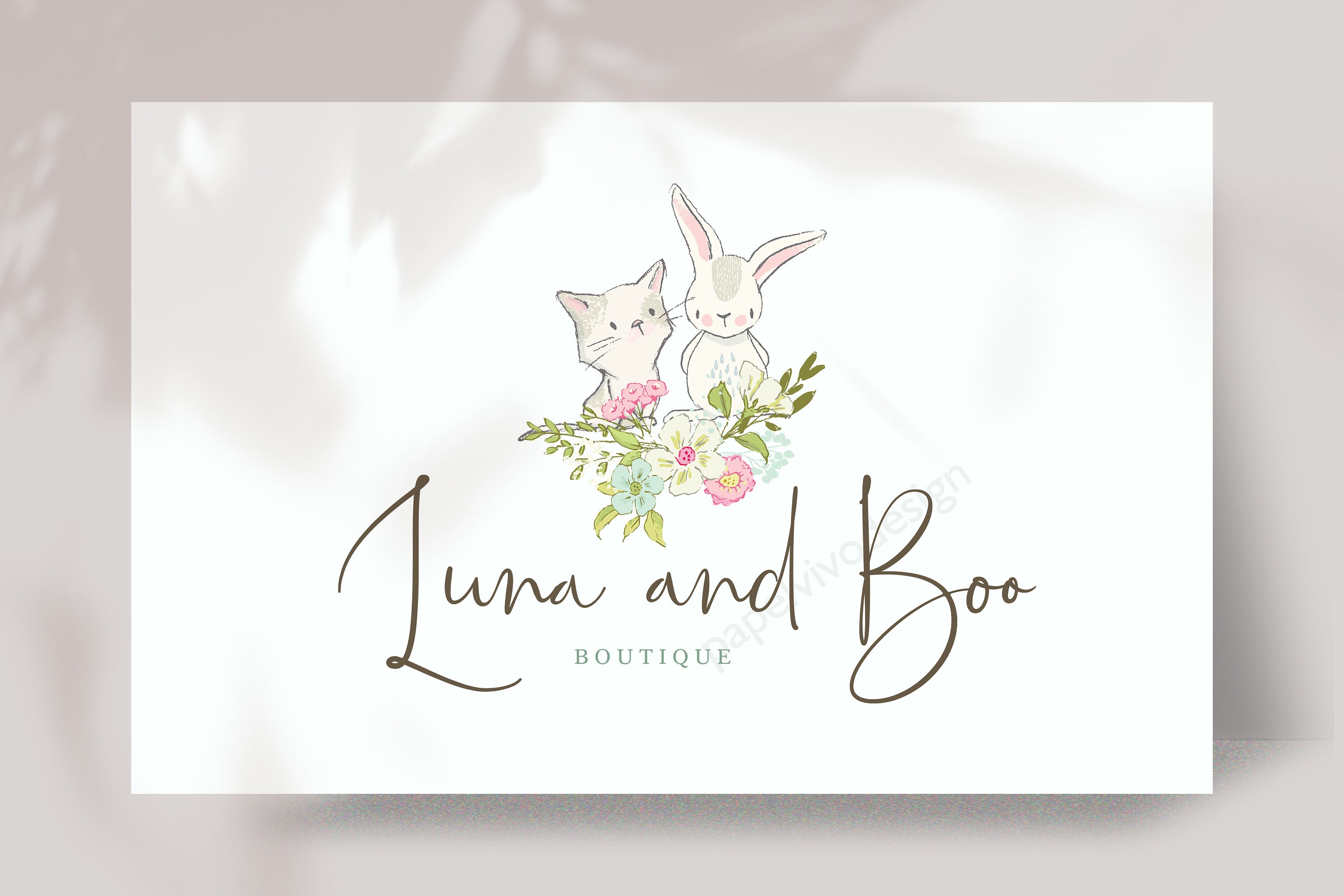 Sweet baby boutique premade logo design, children boutique logo, hand drawn animals floral logo,  feminine logo, branding package - B30