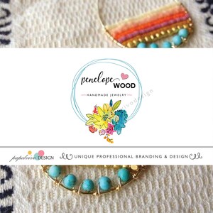 Watercolor floral logo design, jewelry premade logo design, branding package, business logo, round, heart  logo - JW3