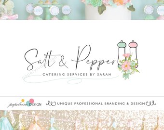 Salt & pepper floral logo, Feminine branding package, premade cooking logo, catering logo, floral feminine signature logo design - CK22
