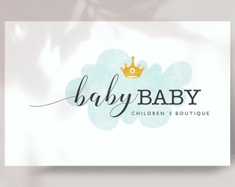 Baby logo design, Watercolor cloud logo, gold crown logo, newborn photography logo, children boutique logo, business branding - B19