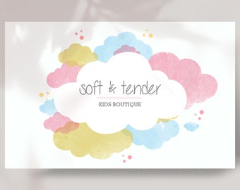 Watercolor baby logo design, children boutique branding, cloud  logo for kids shop, baby business branding, newborn