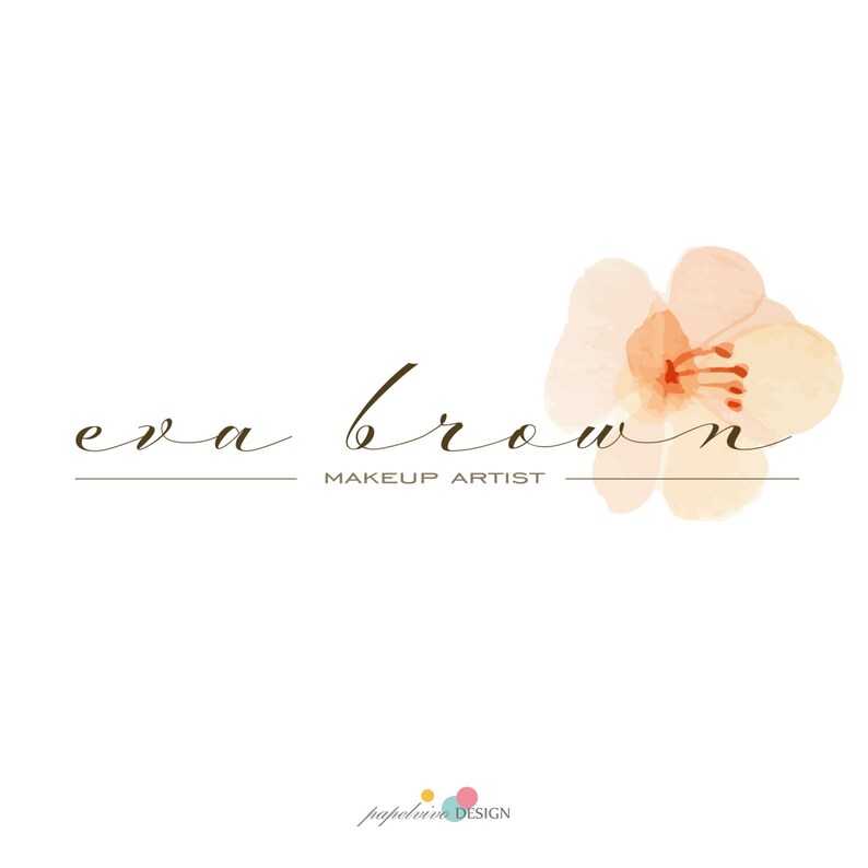 May include: A logo for a makeup artist named Eva Brown. The logo features a watercolor flower in shades of peach and orange with a brown cursive font for the name and the words "Makeup Artist".