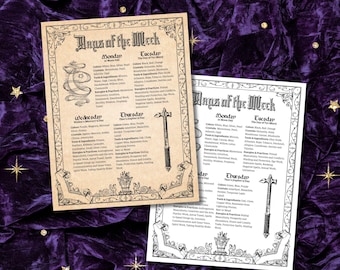Days of the Week Meanings Grimoire Page, Witchcraft Book of Shadows (Digital Download)