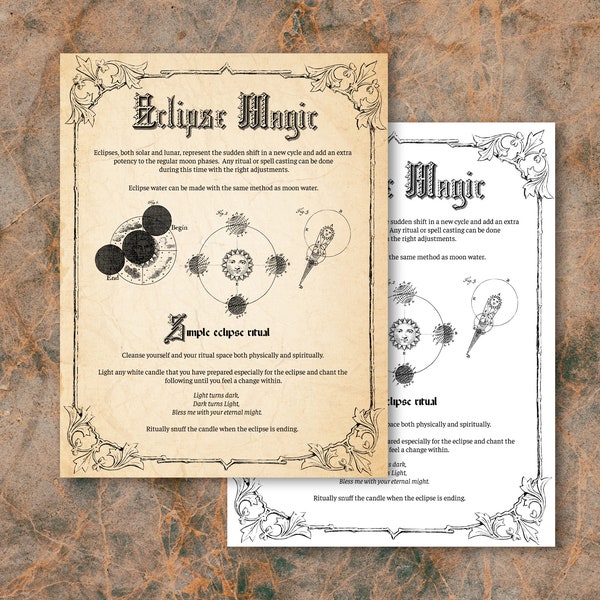 Eclipse Magic, Eclipse Ritual, Eclipse Spell, Lunar Ritual, Moon Ritual, Book of Shadows Page, Grimoire Page, Magic, Spells, Witchcraft.