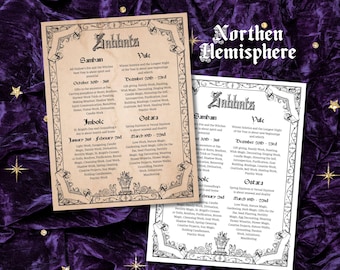 Sabbat Practices Grimoire Page, Northern/Southern Hemisphere Dates (Digital Download)