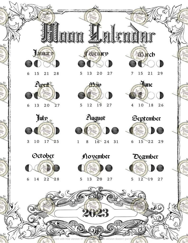 Moon Phase Calendar 2023 Lunar Phase Calendar 2023 Book of Etsy