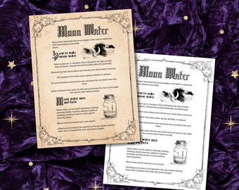 Moon Water Recipe Page, Grimoire, Witchcraft, Lunar Magic (Digital Download)