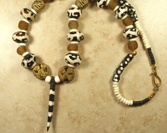 Batik bone necklace with bone beads from Kenya, African jewelry, - AN423