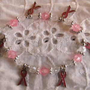Breast Cancer Charm Bracelet- Pink Ribbon Charm Bracelet- Gifts for Her- Gifts for Women- Charm Bracelet- Breast Cancer Support