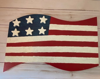 Wavy American Flag- Patriotic Wood Decor- Fourth of July Decor- Patriotic Wood Decor- Gifts for Women- Gifts for 4th of July