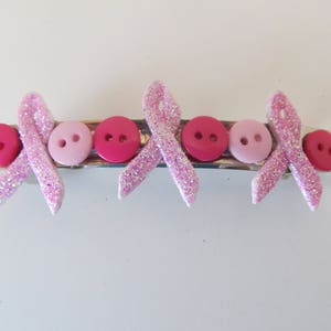 Pink Ribbon Button Barrette- Gifts for Her- Gifts for Women- Barrettes for Women- Hair Accessories- Barrettes for Teens- Barrettes for Girls