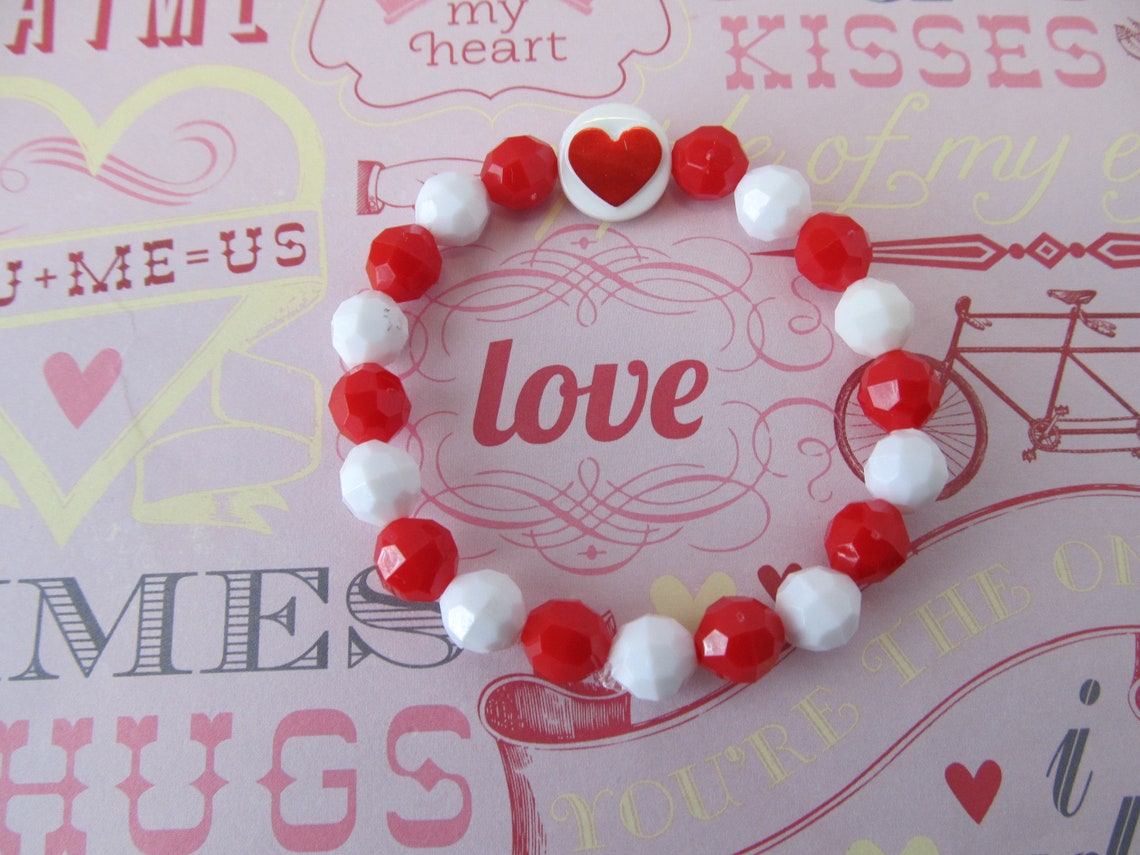 Valentine Braceletheart Braceletbeaded Braceletvalentine Etsy
