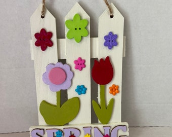 Spring Picket Fence- Spring Wall Hanging-Spring Wood Decor- Spring Door Decor- Wall Decor- Gifts for Women