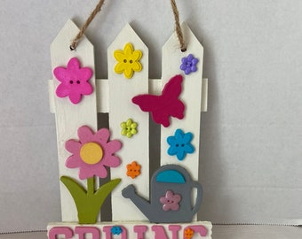 Spring Wall Hanging- Spring Decor- Spring Door Decor- Spring Picket Fence- Wall Decor- Gifts for Women