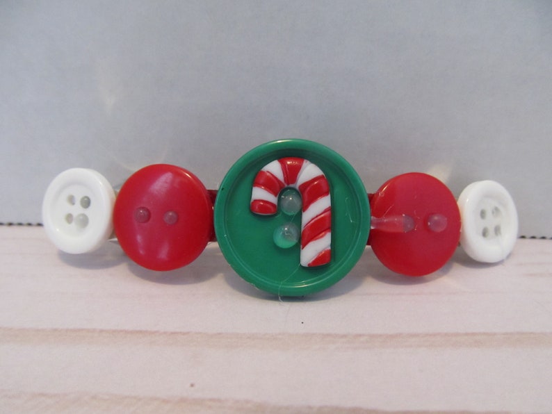 Christmas Barrette-Candy Cane Barrette-Button Barrette-Christmas Gifts-Stocking Stuffers-Hair Accessories-Hair Clip-Christmas Accessory