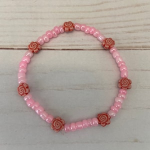 Girls Pink Flower Bracelet- Beaded Bracelet- Seed Bead Bracelet- Gifts for Girls- Bracelets for Girls- Bracelets for Kids- Easter Gifts