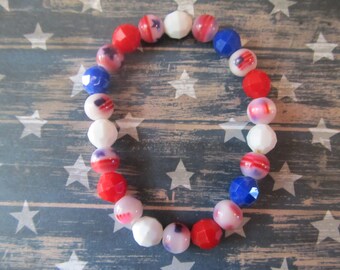 4th of July Beaded Bracelet- Patriotic Bracelet-Fourth of July Bracelet- Bracelets for Girls- Girls Bracelets- Bracelets for Kids