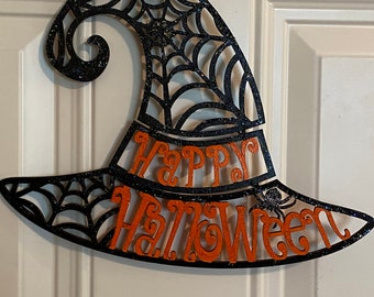 Happy Halloween Wall Decor- Wall Hanging- Witches Hat Wall Hanging- Spooky Decor- Gifts for Halloween- Halloween Gifts