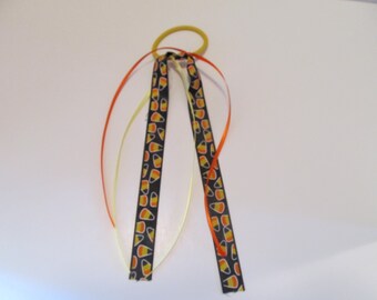 Halloween Candy Corn Ribbon Ponytail Holder- Hair Tie- Gifts for Her- Gifts for Girls- Hair Accessories- Halloween Gifts- Birthday Gifts