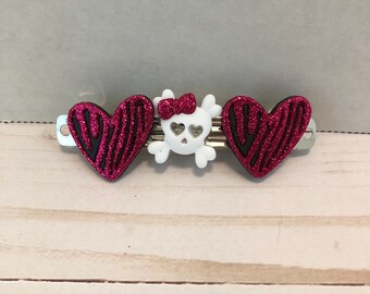 Skull Barrette- Halloween Barrette- Heart Barrette-Hair Accessory- Button Barrette- Halloween Accessory- Costume Accessory