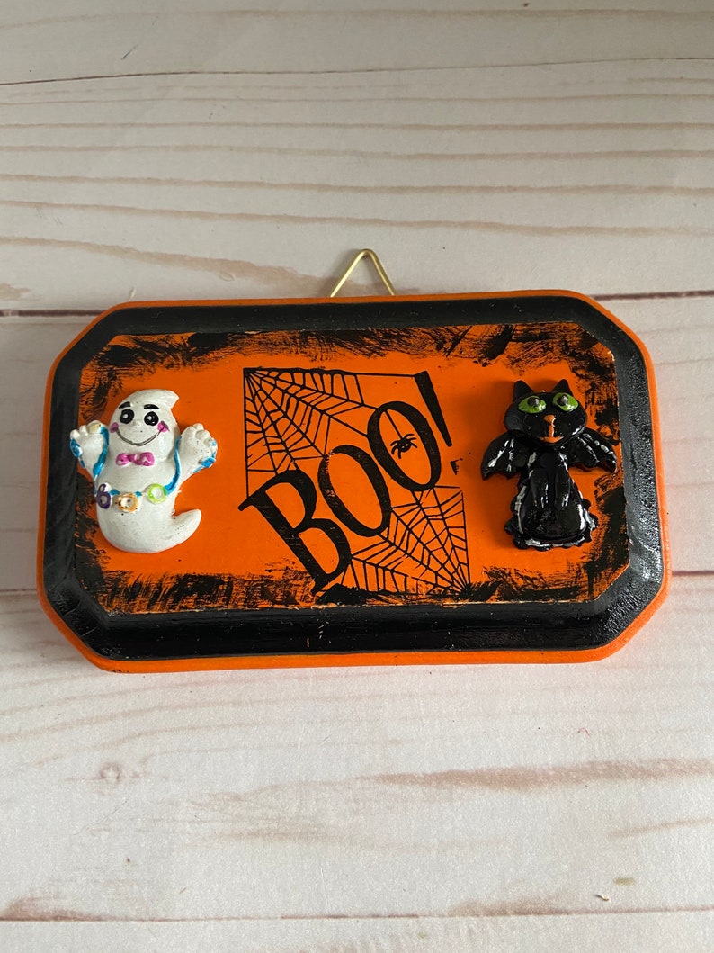 Halloween Wall Hanging Halloween Plaque-Spooky Plaque Boo Wall Hanging Halloween Wood Decor Tiered Tray Decor Gifts for Halloween image 1