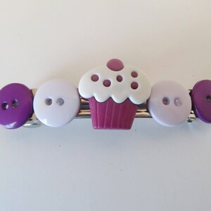 Purple Cupcake Button Barrette- Birthday Gift-Gifts for Her- Hair Accessories- Hair Clip- Barrettes for Girls- Barrettes for Teens