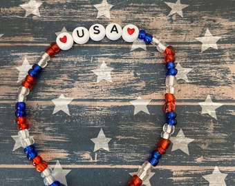 USA Bracelet- Patriotic Bracelet- 4th of July Bracelet- Teen Bracelet- Women Bracelet- Gifts for Women