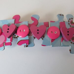 Puzzle Piece Button Barrette- Birthday Gift-Valentine&#39;s Day Gift- Gifts for Her- Hair Accessories- Barrettes for Teens- Hair Clip