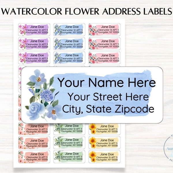 Watercolor Flower Personalized Return Address Labels Sticker | Aesthetic Address Labels For Invitation, Wedding, Birthday mailing, bulk mail
