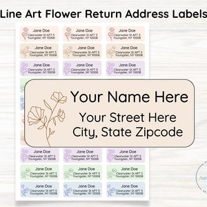 Esthetische lijn kunst bloem gepersonaliseerde retouradres etiketten sticker | Minimale postlabelstickers voor uitnodiging voor een briefwenskaart