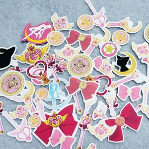 Magical Girl Sticker Grab Bag | Journal Sticker Pack, Sticker Lucky Bag, Anime Magic Wand Compact | Sailormoon, Sakura Cardcaptor