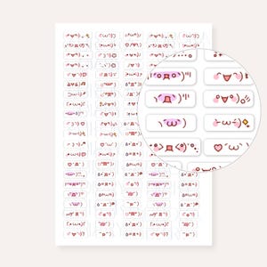 Blushed Kaomoji Emoticon Sticker Sheet | Japanese Emoji Journal Planner Sticker, Cute Mood Tracker Sticker, Anime Stationery Sticker