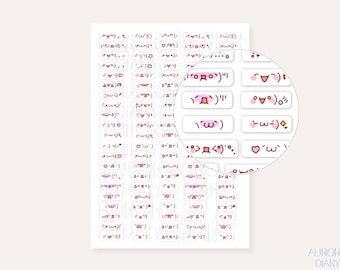 Blushed Kaomoji Emoticon Sticker Sheet | Japanese Emoji Journal Planner Sticker, Cute Mood Tracker Sticker, Anime Stationery Sticker
