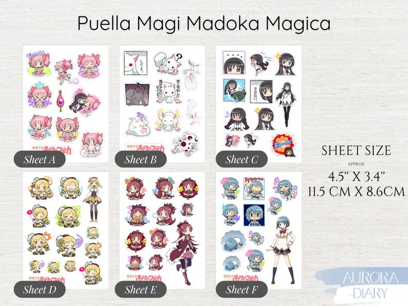 Hojas de pegatinas de Puella Magi Madoka Magica / Pegatinas para agenda de anime, pegatinas de manga shoujo, chica mágica, pegatinas de mahou shoujo imagen 3