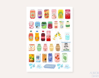 Cute Asian Drinks Sticker Sheet | Asia Beverages Bujo Sticker, Journal Planner Sticker Scrapbook Sticker | Chinese & Japanese Drinks Sticker
