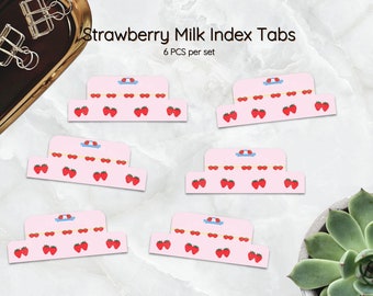 Strawberry Milk Divider Tabs | Index Tabs for Binder Planner Notebook Junk Journal w/Adhesive | Aesthetic Stationery,Minimal design,neutral