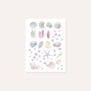Realistic Seashell Pearl Crystal Sticker Sheet | Aesthetic Journal Sticker Scrapbook Sticker, Romantic Ocean bujo stationery sticker