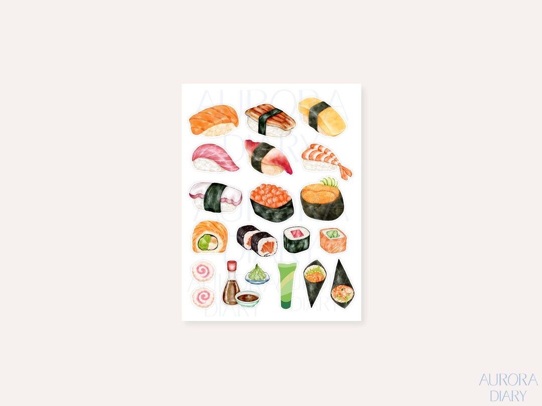 Sushi Sticker Sheet | Watercolor Japanese Food Journal Sticker ...