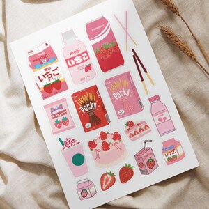 Strawberry Snacks Sticker Sheet | Kawaii Anime Pink Journal Sticker image 2